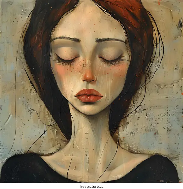 portrait of a redhead woman with her eyes closed