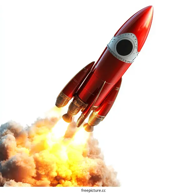 Red Rocket Launch into Space Illustration