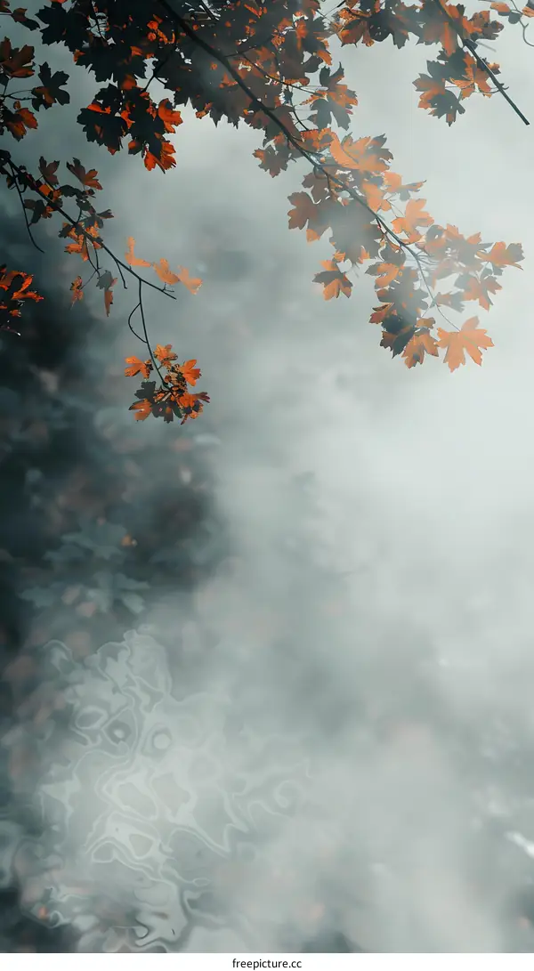 Autumn Leaves Over Water Reflection