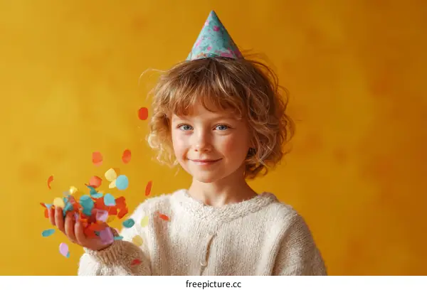 Happy Birthday Celebration with Confetti and Party Hat