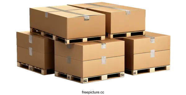 [Transparent Background PNG]Stacked Cardboard Boxes on Pallets