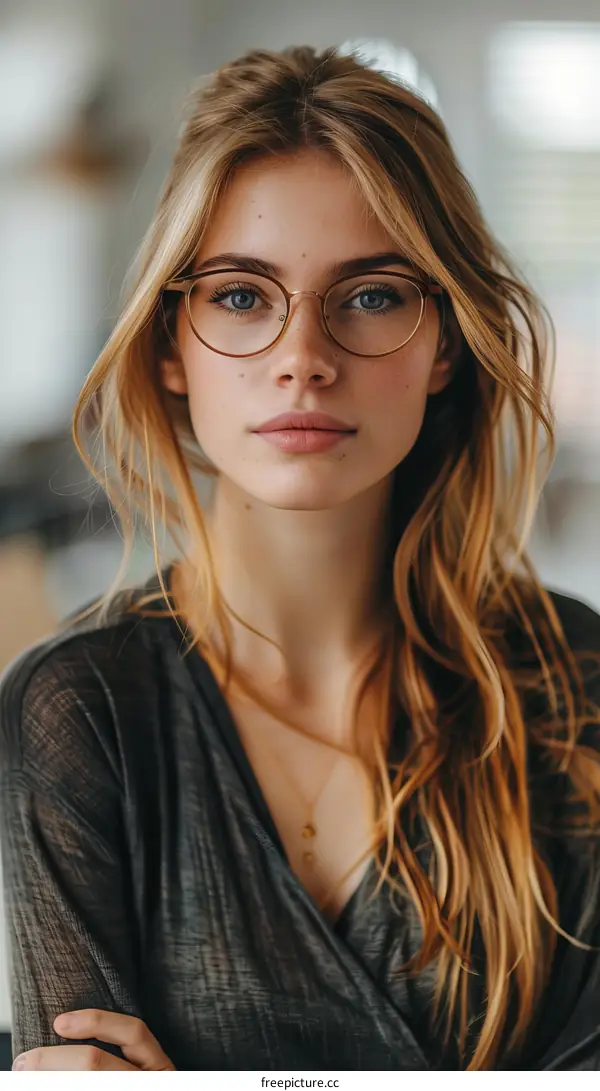 Beautiful Woman with Glasses and Jewelry