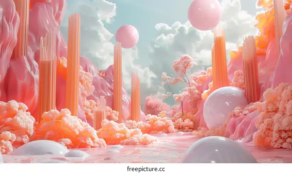 Abstract Pink and Orange Landscape Illustration