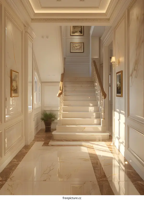White Marble Staircase In Classic Interior