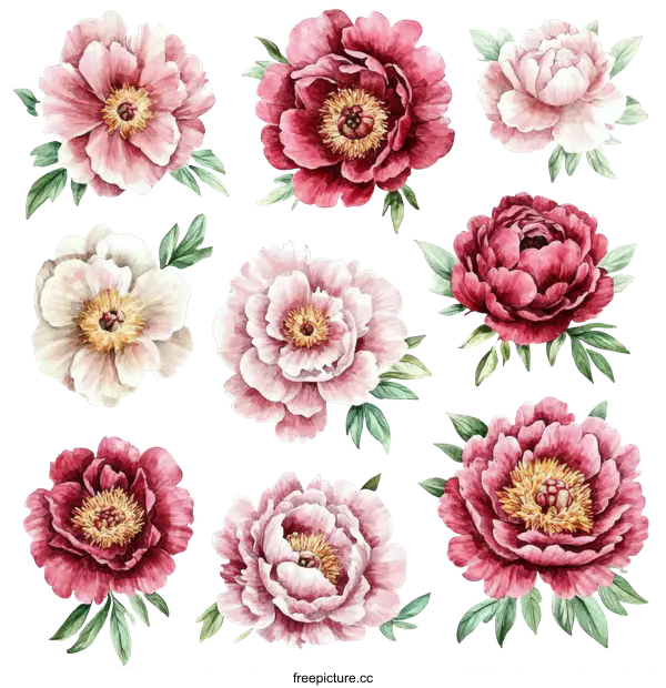 [Transparent Background PNG]Watercolor Peony Flowers Pattern