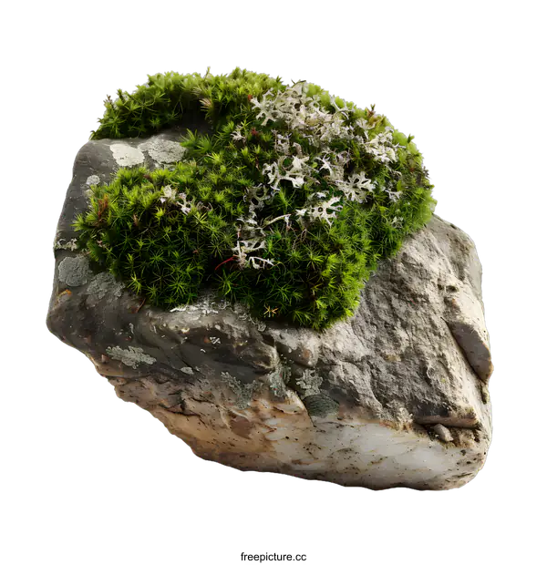 [Transparent Background PNG]Green Moss Covered Stone Isolated on White Background