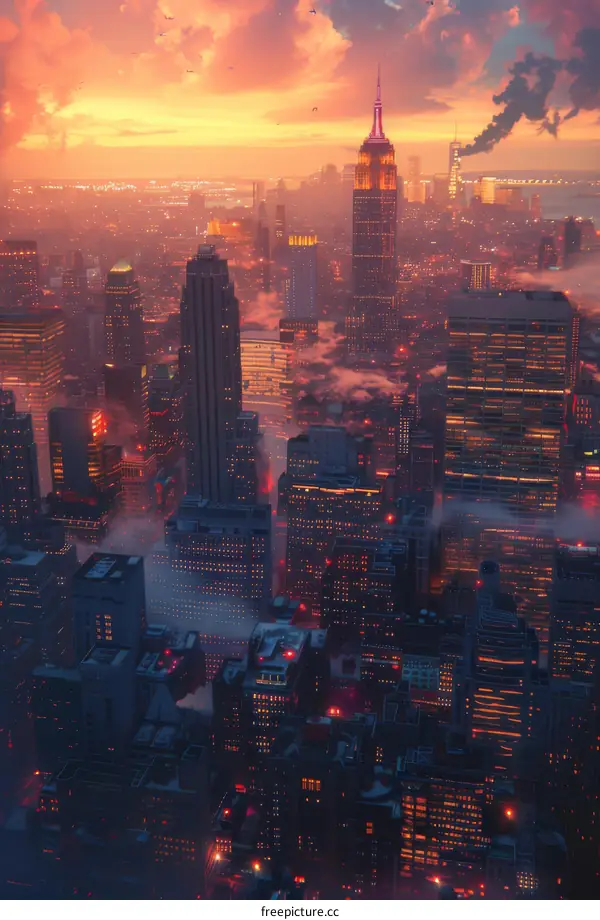 Cityscape at Sunset Illustration