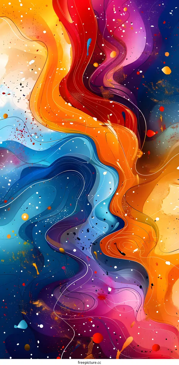 Colorful abstract painting with blue, orange and purple colors