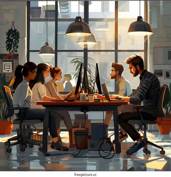 Modern Office Workers Collaborating on Projects