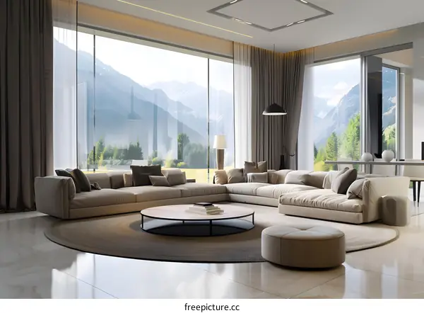 Modern Living Room Interior Design with Mountain View