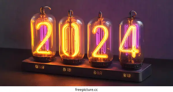 2024 Neon Clock Display Year Counter  Digital