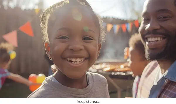 Happy African American family having barbecue in backyard