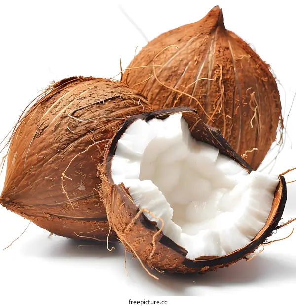 Fresh coconuts on white background