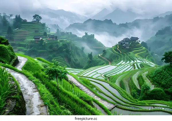 Green Rice Terraces in the Mountains