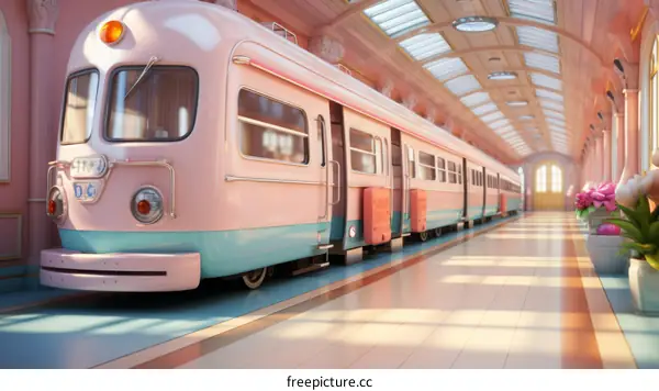 Pastel Pink and Blue Train Station