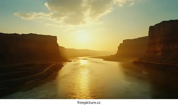 Golden Sunset Over Canyon River Landscape