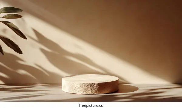 Beige Minimalist Product Display Stage with Sunlight and Plant Shadow
