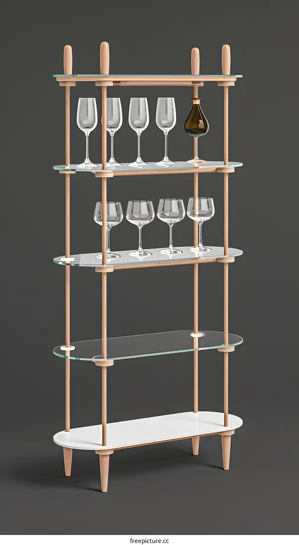 Modern Glass and Wood Wine Rack with Oval Shelves
