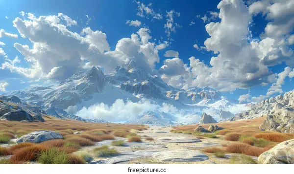 Stunning Mountain Landscape with Fluffy Clouds