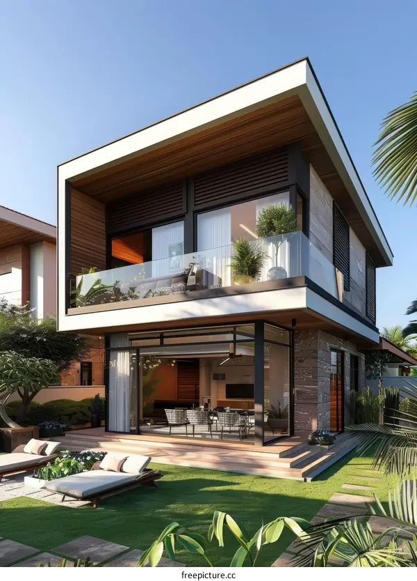 Modern House Exterior Design with Lush Landscaping