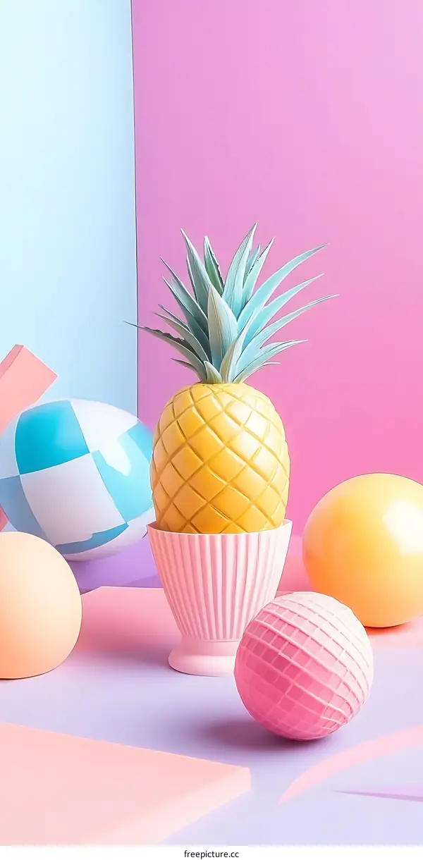 Colorful Still Life Photography with Pineapple and Geometric Shapes