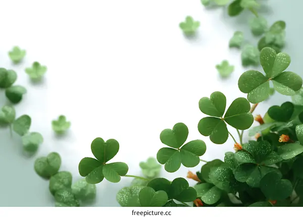 Fresh Clover Leaves Border on White Background