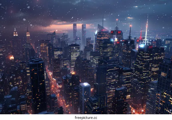 Futuristic Snowy Cityscape at Night