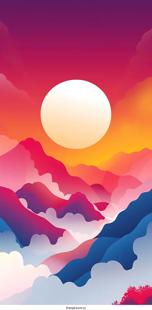 Abstract Sunset Over Mountains Illustration