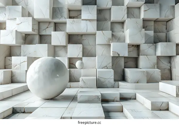 White Geometric Marble Tile Wall Background Design