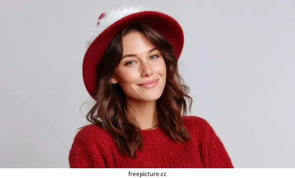Stylish Woman in a Festive Red Hat