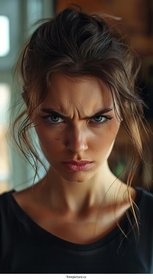 Close-up Portrait of a Woman with an Angry Expression