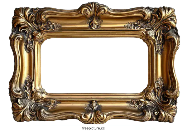 [Transparent Background PNG]Antique Gold Picture Frame with Ornate Design