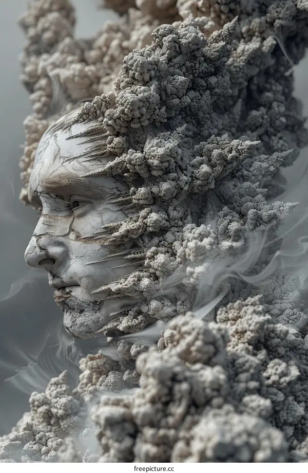 A woman's face is covered with intricate patterns and designs.