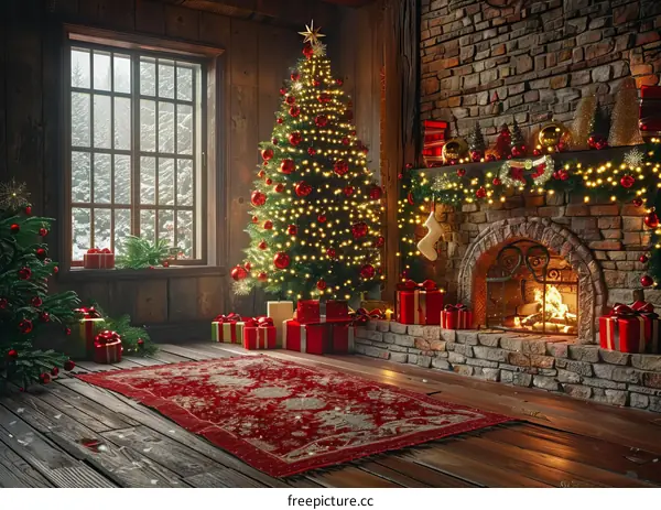 Cozy Christmas Living Room with Fireplace