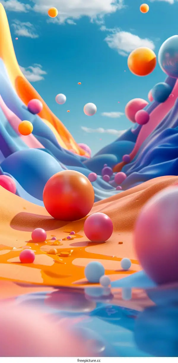 Colorful Abstract Landscape with Floating Spheres