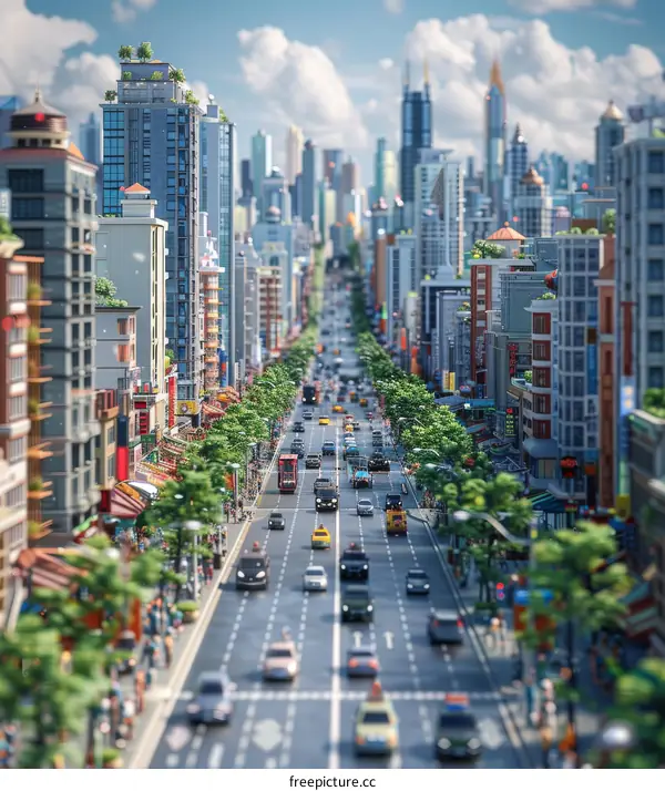 Pixelated City Street Scene with People