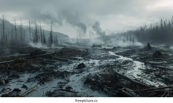 Post-Apocalyptic River in a Barren Forest