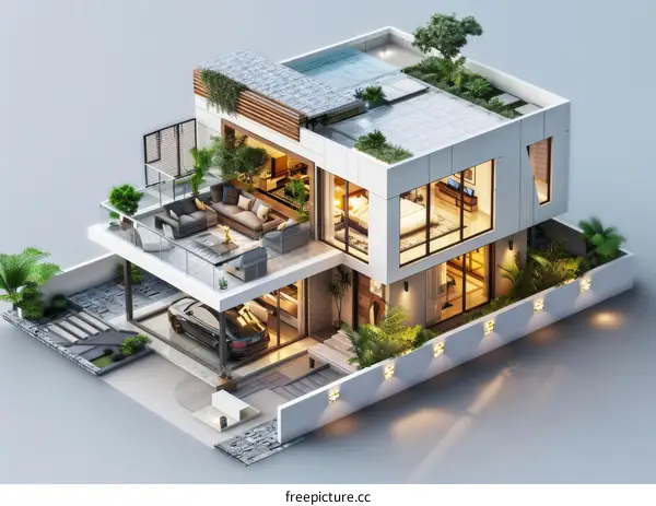 Modern House Design Illustration with Garden