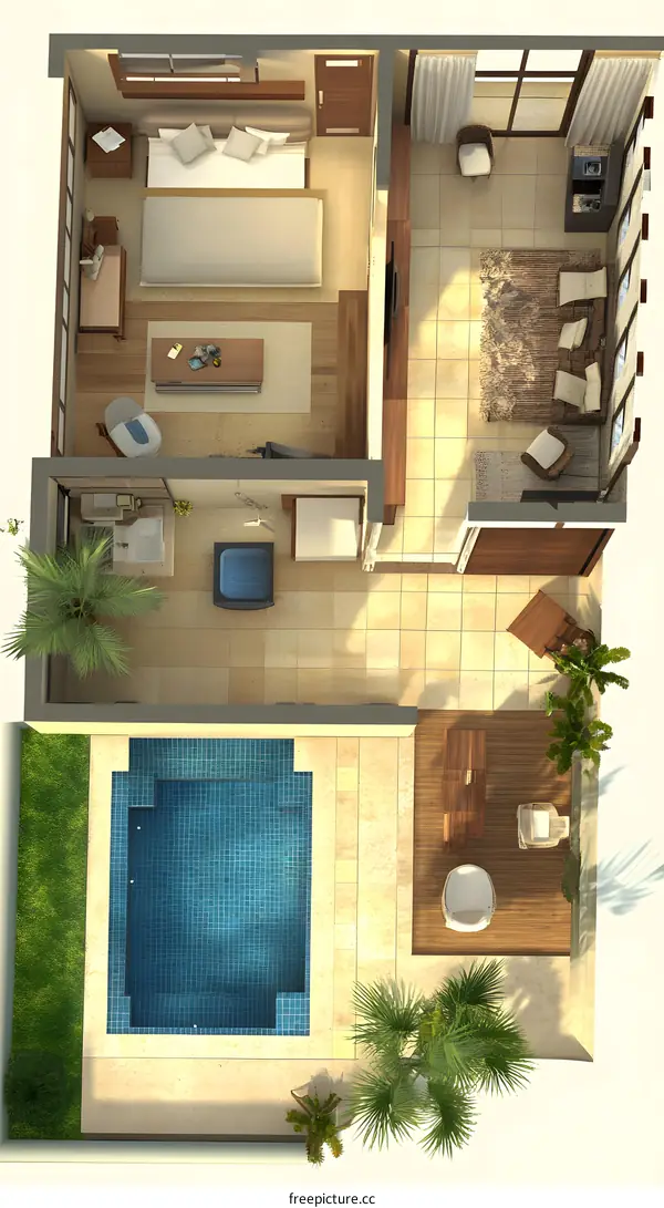 Top View Of Luxury Villa With Private Pool