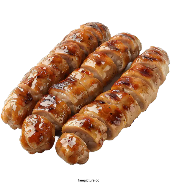 [Transparent Background PNG]Three Grilled Sausages on White Background