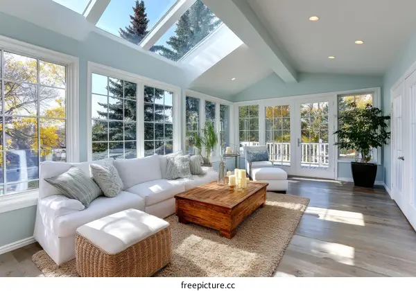 Modern Sunroom Living Room with Large Windows