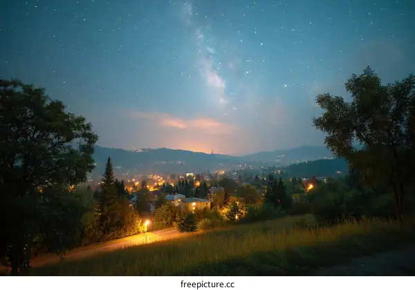 Night Sky Above a Mountain Village