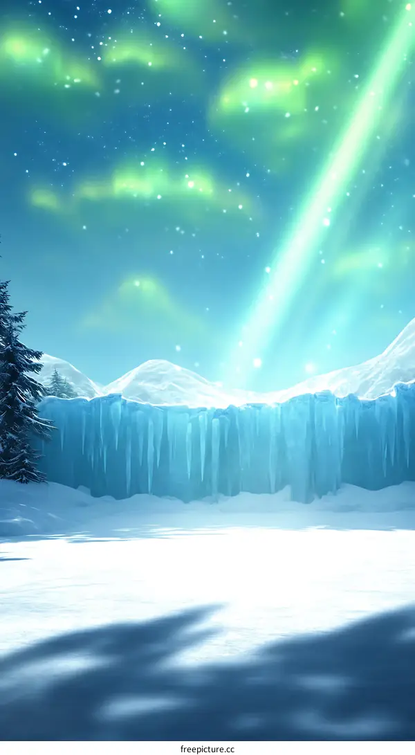 Northern Lights Shining Over Ice Wall