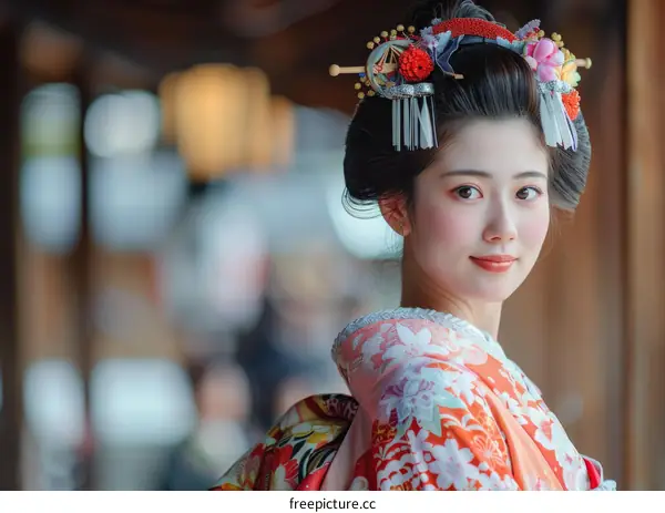 Portrait of a Japanese woman in traditional kimono