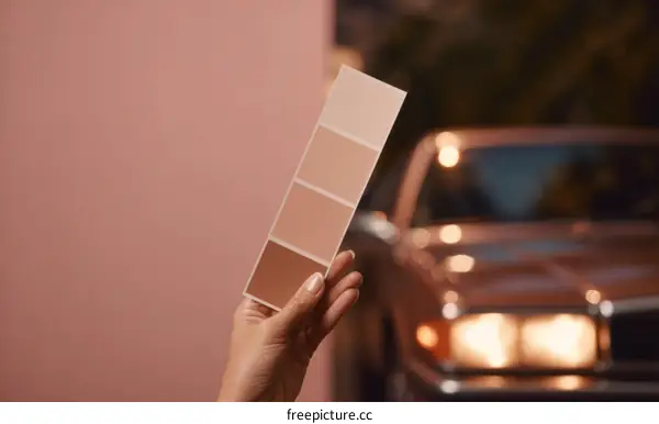 Woman Holding Color Chart Near Vintage Car