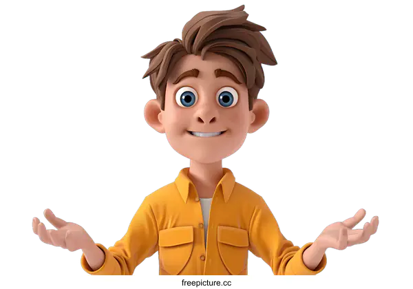 [Transparent Background PNG]3D Cartoon Boy with Open Arms