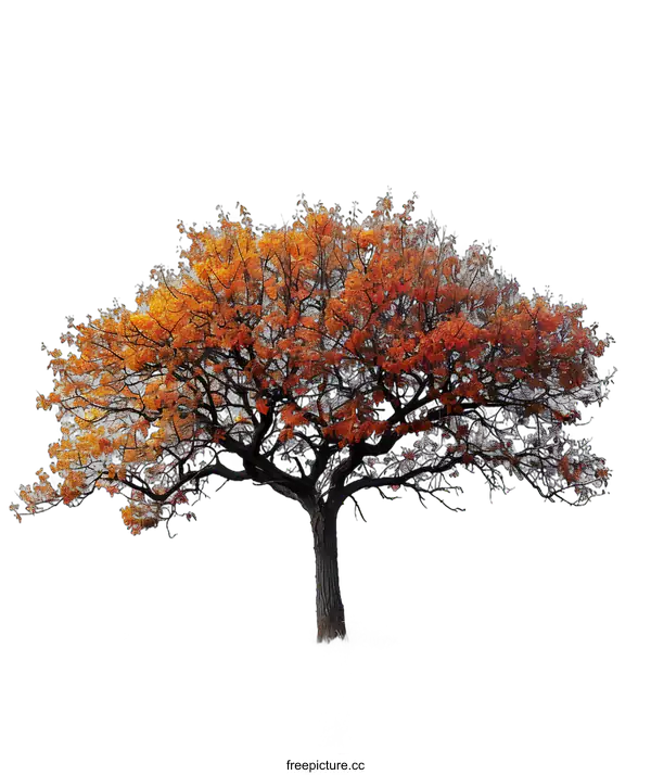 [Transparent Background PNG]Lonely Tree with Orange Leaves in Autumn