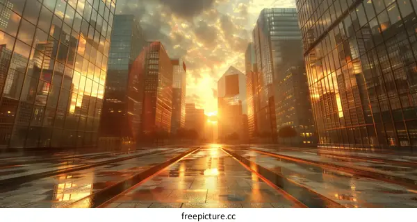 Golden Hour Cityscape Illustration