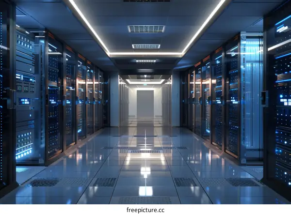 Server room with rows of server racks