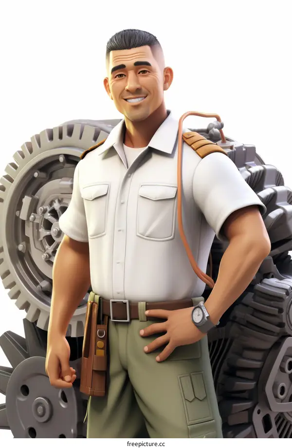 Confident Mechanic in Uniform with Hand on Hip